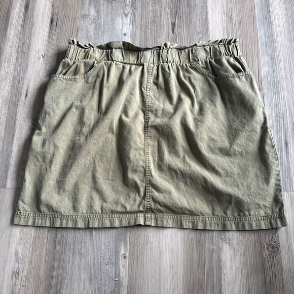 Jane & delancey 100% Cotton Green Khaki Elastic Waist Skirt Size Large - Picture 1 of 7